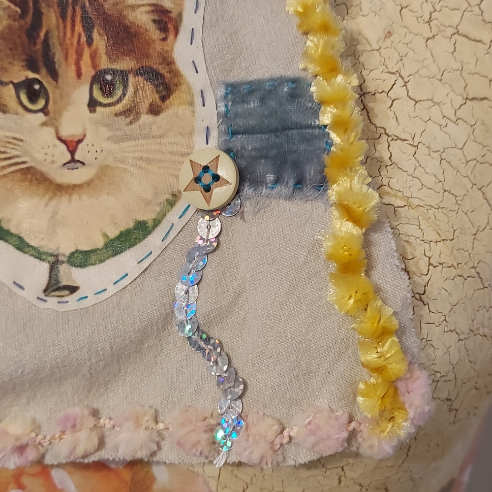 JABOT Handmade NECK ADORNMENT Kitten Patch Crushed velvet ONE OF A KIND - Picture 9 of 10